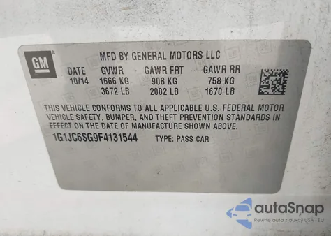 2015 Chevrolet Sonic Lt Auto from USA, damaged, VIN 1G1JC6SG9F4131544